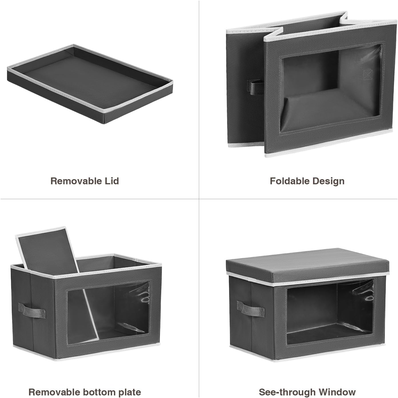 Homsorout Storage Bins with Lids - Fabric Storage Boxe with Window. Collapsible Closet Organizers with Handles. 3 Pack Decorative Bin. Home Cubes Baskets for Clothes. Hat. Books. Dark Grey - Image 7