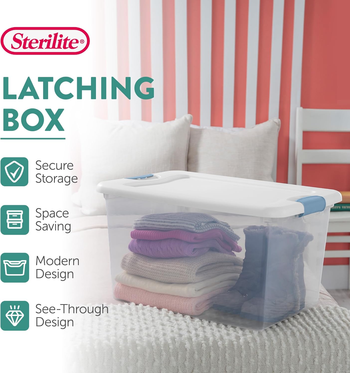 Sterilite 4-Pack 64 Quart Latching Box. Clear Plastic Storage Organizer Bins with White Lids - Large Stackable Containers for Home Bedroom. Dorm Room. and Closet Organization - Image 3