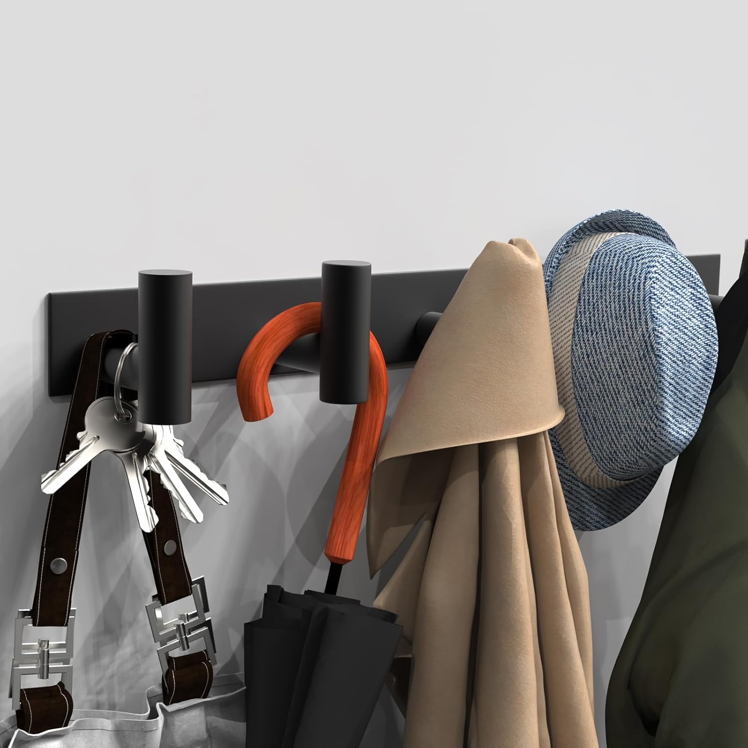 VAEHOLD Black Hat and Coat Wall Mount Rack 5 Hooks for Robes. Bags. Keys. and Towels Bathroom Towel Hanger Organizer (1 Pack) - Image 2