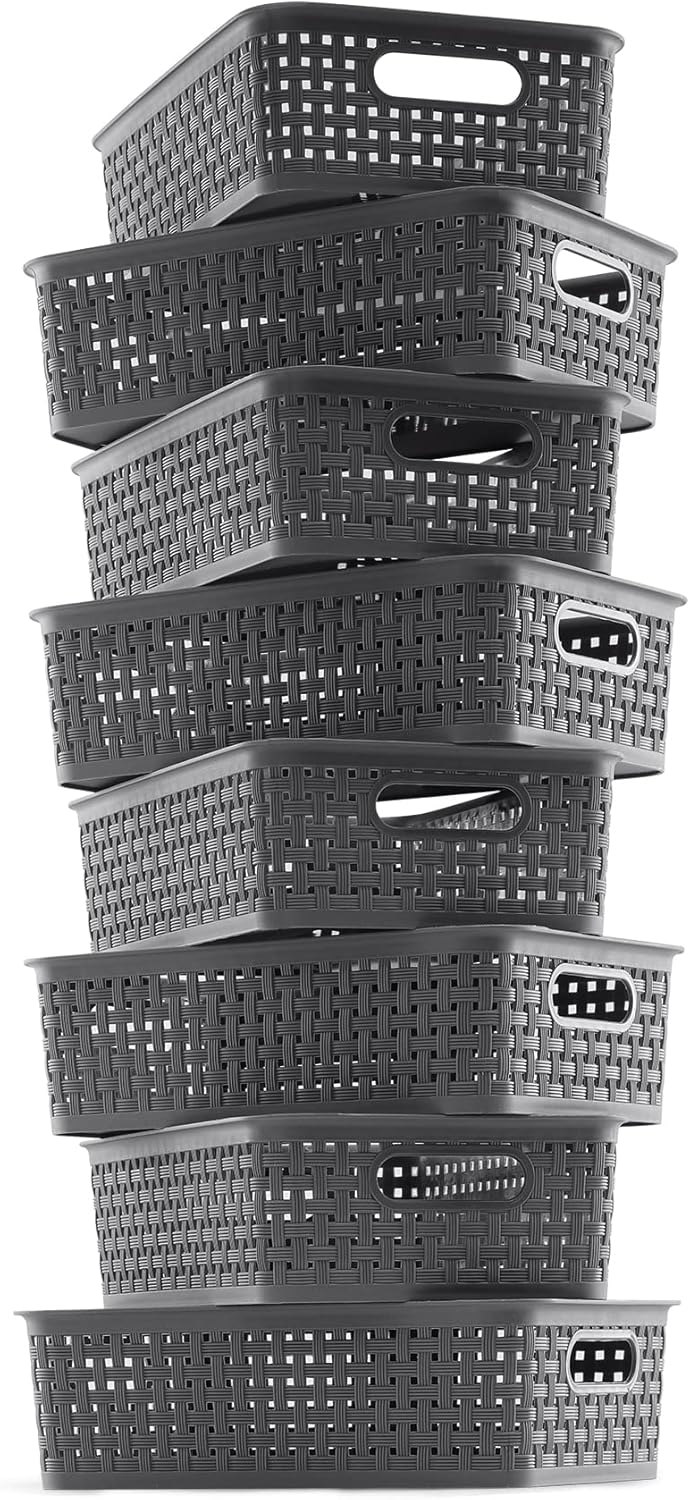 NETANY Plastic Storage Baskets - 8 Pack. Gray. Durable. Easy to Use. Flexible. Multi-Purpose. Ideal for Closets. Cabinets. Shelves. Countertops - Image 7