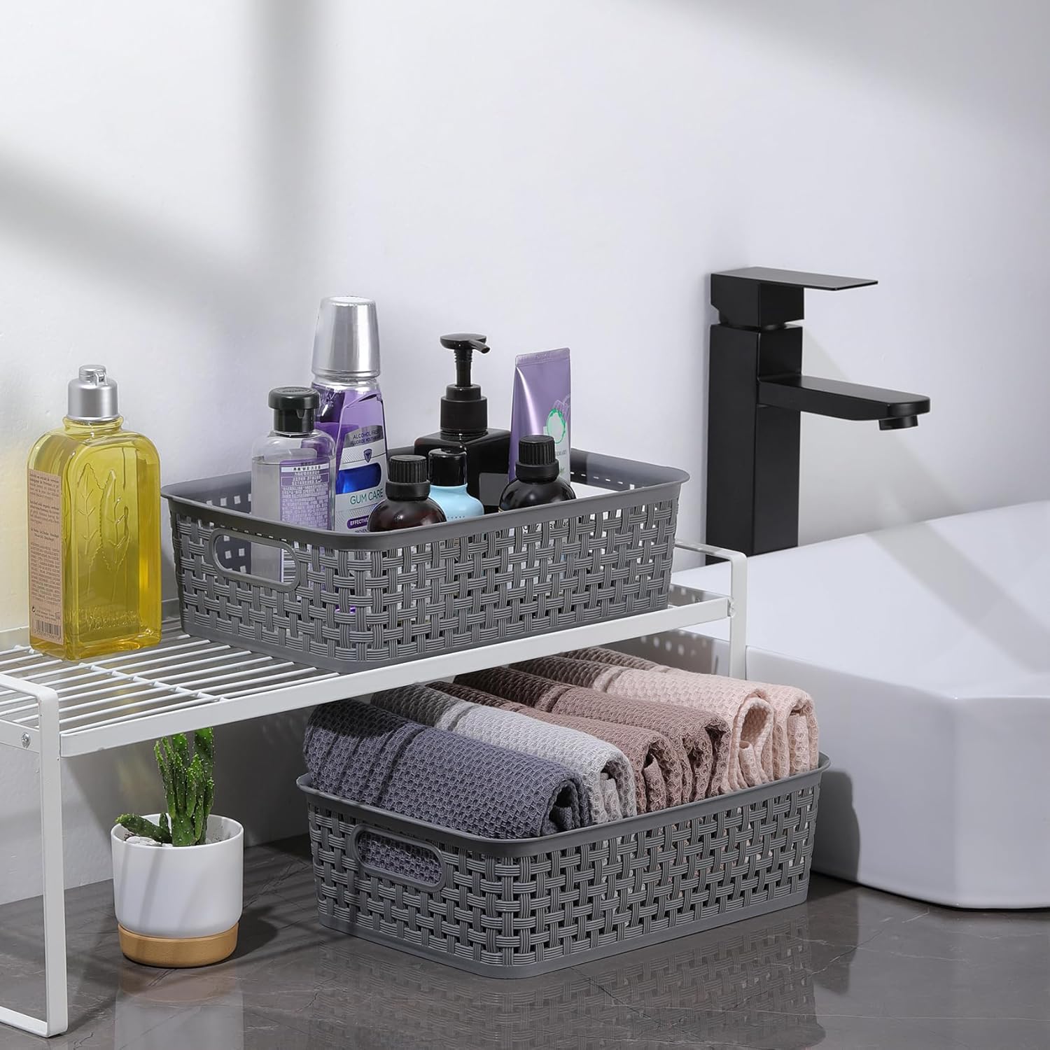 NETANY Plastic Storage Baskets - 8 Pack. Gray. Durable. Easy to Use. Flexible. Multi-Purpose. Ideal for Closets. Cabinets. Shelves. Countertops - Image 5